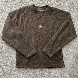 Vintage Prana Made In USA Mocha Brown Embroidered Sweater Pullover Hiking Size L